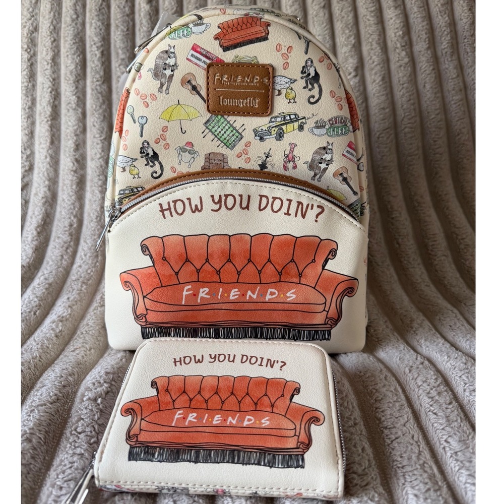 Loungefly Friends Central Perk Couch‎ Mini Backpack and Wallet Set NWT